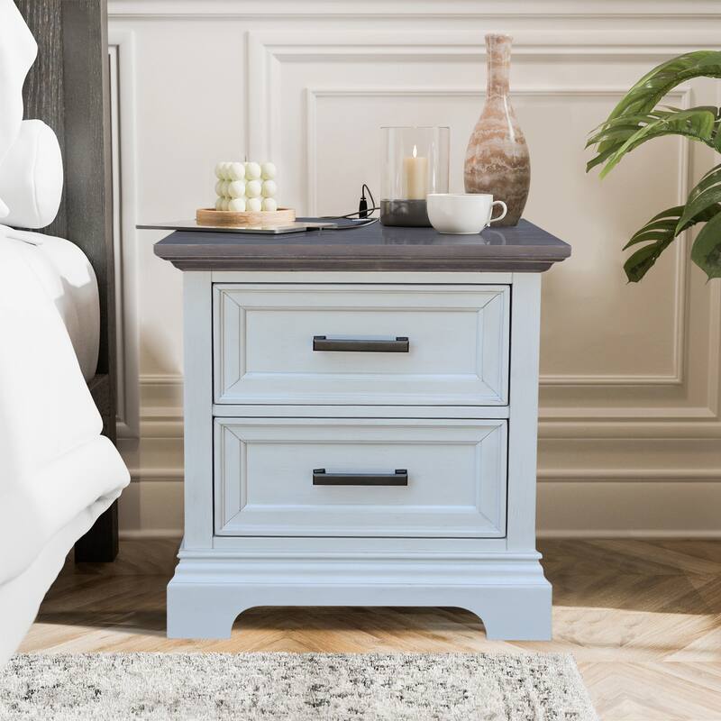 International Concepts Solid Wood 2-Drawer Nightstand with USB Charging Port