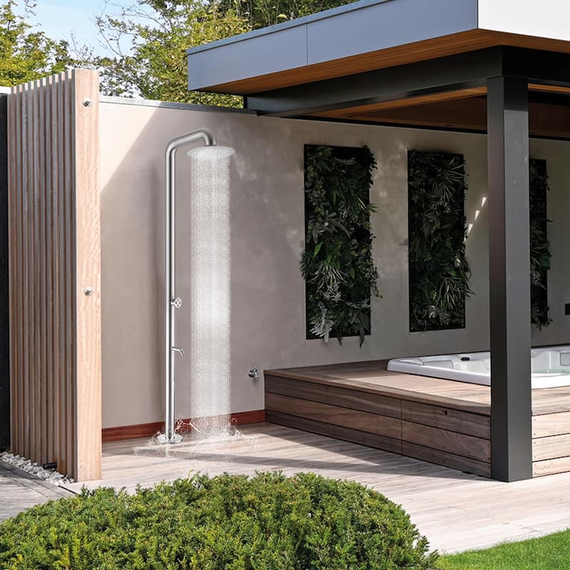 88"H Stainless Steel Freestanding Outdoor Shower with Footwash Spout
