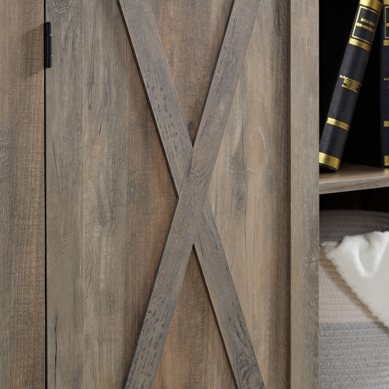 Farmhouse Tall Cabinet with Sliding Barn Doors and Adjustable Shelves for Kitchen or Bedroom