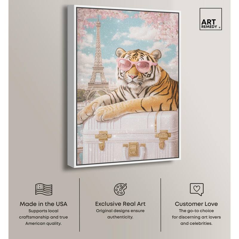 Tiger Luggage Paris Canvas by Art Remedy