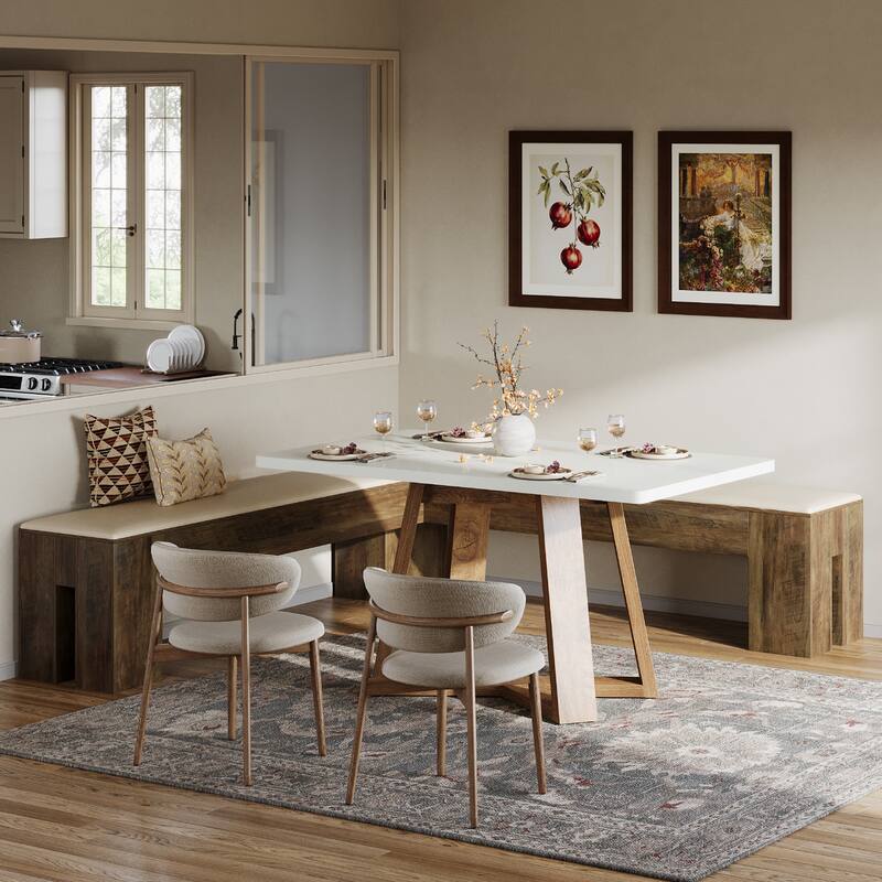 61 Inch L-Shaped Bench with Cushion, Corner Kitchen Breakfast Nook Bench for Entryway / Bedroom / Living Room / Dining Room