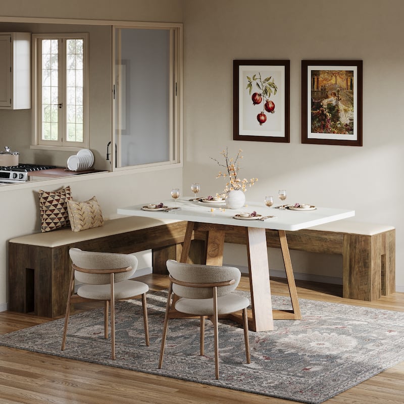 61 Inch L-Shaped Bench with Padded Seat Cushion for Entryway / Bedroom / Living Room / Kitchen Dining Room