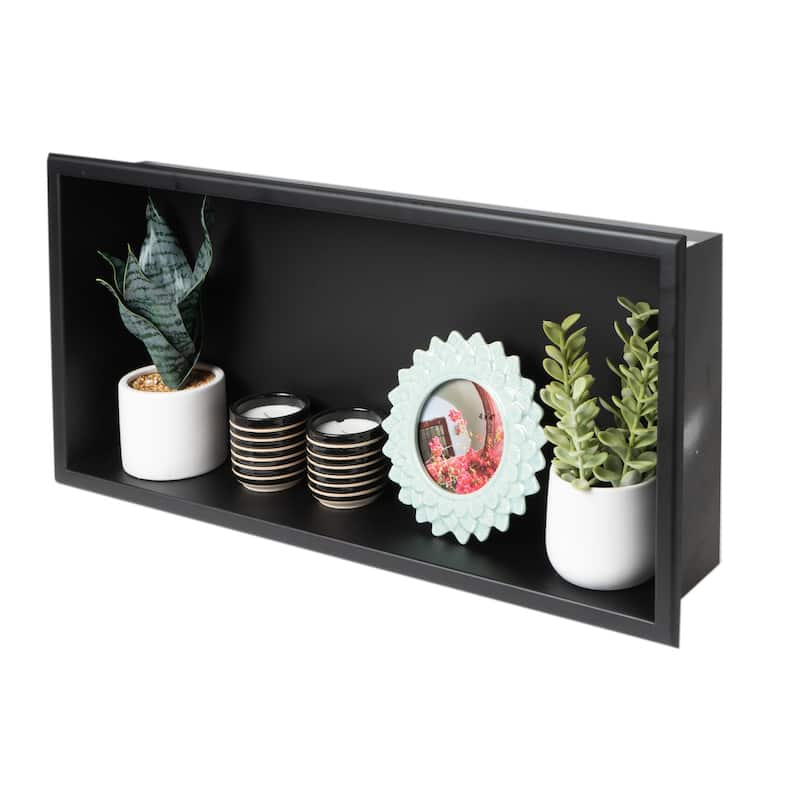 ALFI brand 24 x 12 Black Matte Stainless Steel Horizontal Single Shelf Bath Shower Niche