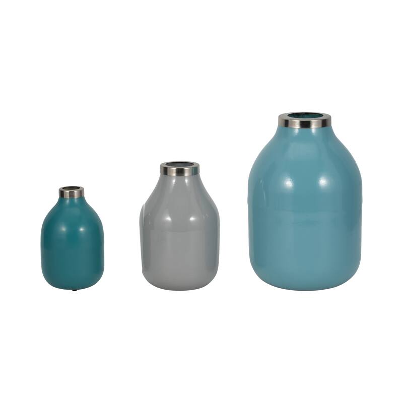 Metal Bottle Vases Set of 3 - Red/Orange, 7/9/12 in.