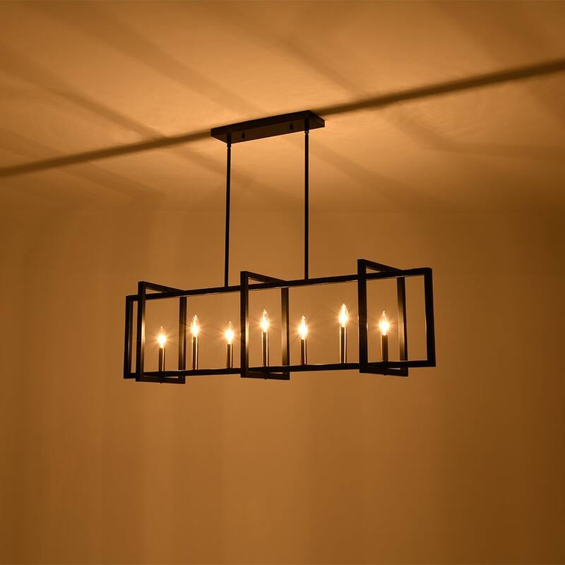 Industrial Geometric 7-Light Rectangular linear Iron Island Chandelier
