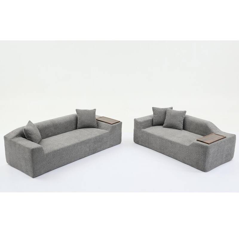 5-Seat Boucle Cloud Sofa Set (3+2) with End Tables & 4 Pillows