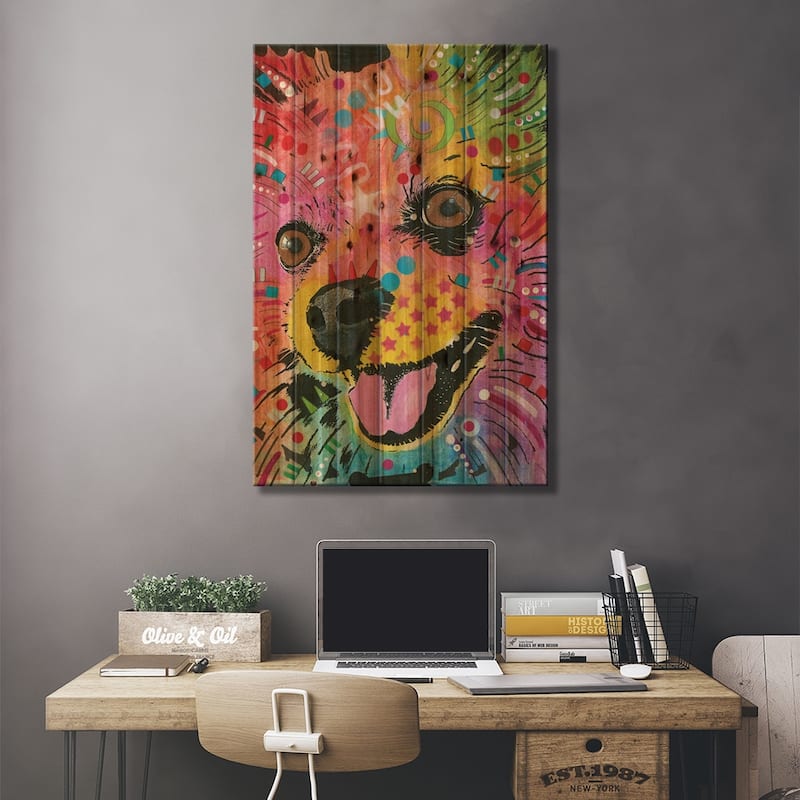 Pomeranian Print On Wood by Dean Russo - Multi-Color