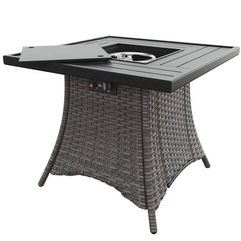 Cozywor 31.7in Propane Square Fire Pit Gas Fire Pit Table with Lid and Metal Tabletop, CSA with Lava Rocks