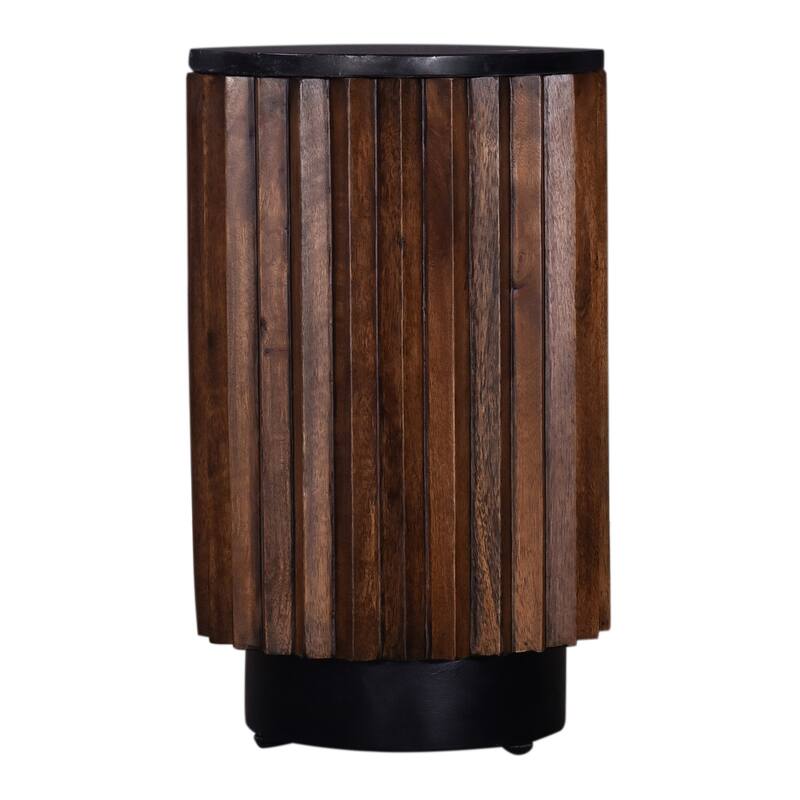 12 In. Round Modern End Table with Modern Top, Living Room Sofa Side Table, Black/Brown