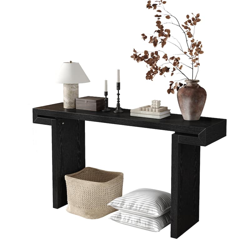 60" Rustic Farmhouse Console Table, Solid Wood Entryway Sofa Side Table for Living Room, Hallway