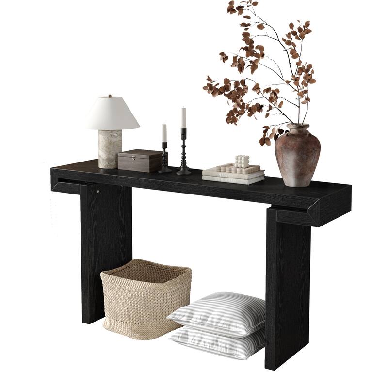60inches Rustic Farmhouse Console Table , Distressed Wood Finish Entryway Sofa Side Table for Living Room, Hallway, Black