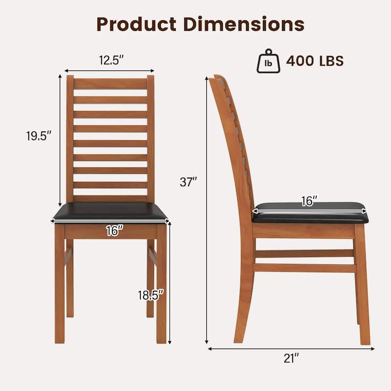 Set of 2 Rubber Wood PU Leather High-Back Farmhouse Dining Chairs Set with Ladder Design - 16" x 21" x 37"