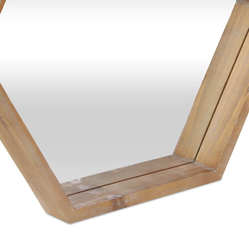 23.5" Brown Wooden Hexagonal Framed Wall Mirror
