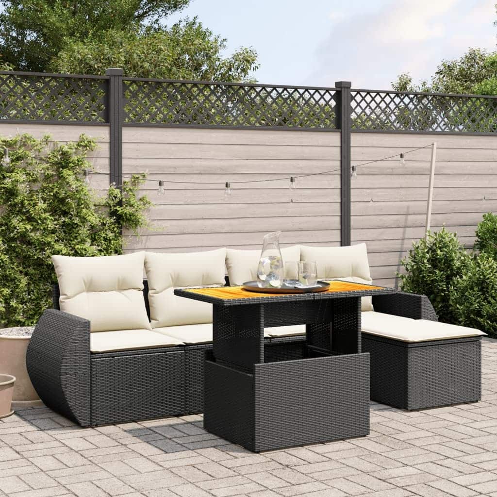 vidaXL Patio Sofa Set with Cushions Modular Sofas and Table 6 Piece Poly Rattan - 21.7 x 39.4 x 28.7
