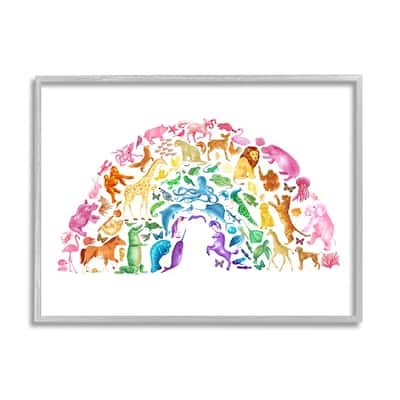 Stupell Mixed Rainbow Animals Wildlife Arched Rainbow Shape Framed Wall Art, Design by Dishique - Multi