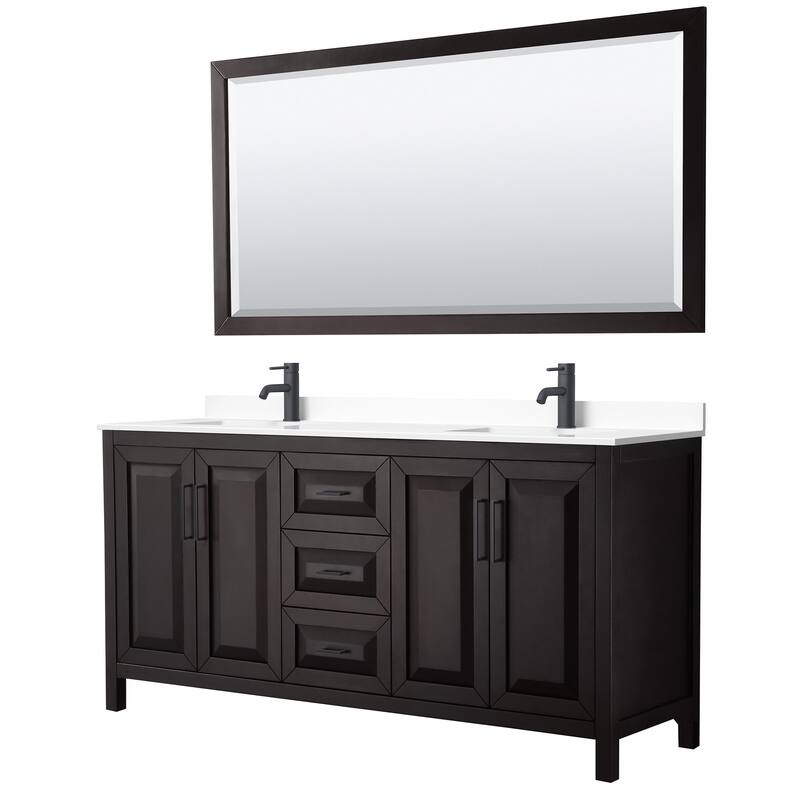 Wyndham Collection Daria 72" Free Standing Double Basin Vanity Set - Dark Espresso / White Cultured Marble Top / Matte