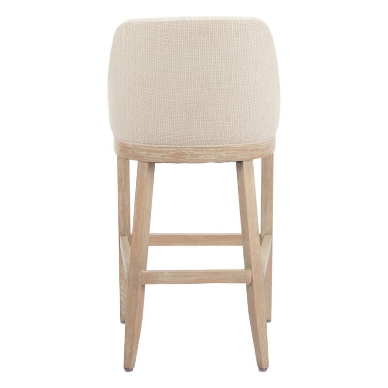 HomeRoots 31" Beige and Natural Fabric and Solid Wood Bar Height Bar Chair