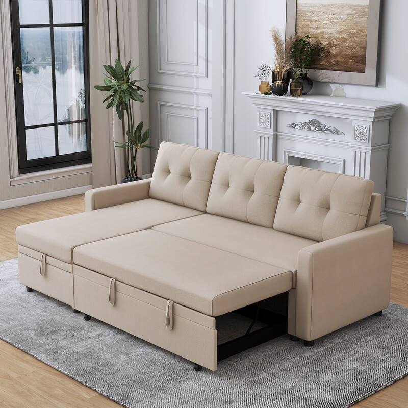 Modern L-Shape Convertible Sleeper Sectional Sofa