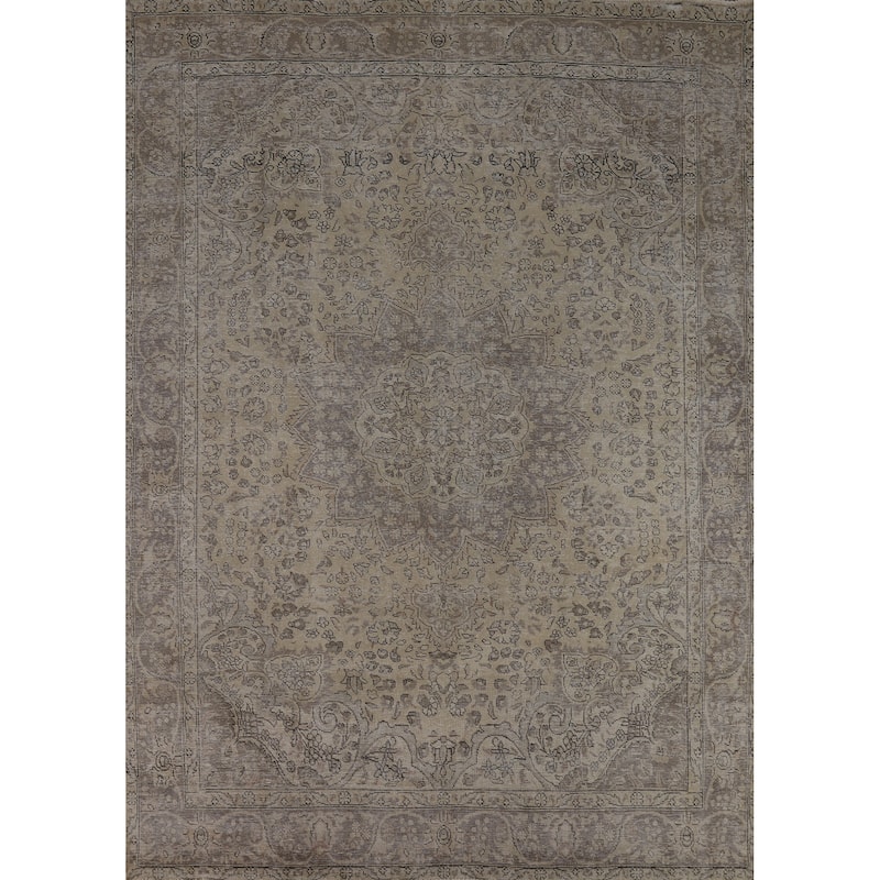 Distressed Tabriz Persian Vintage Rug Hand-Knotted Wool Carpet - 8'4" x 10'10"