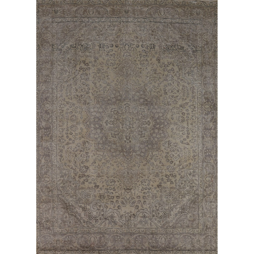 Distressed Tabriz Persian Vintage Rug Hand-Knotted Wool Carpet - 8'4" x 10'10"