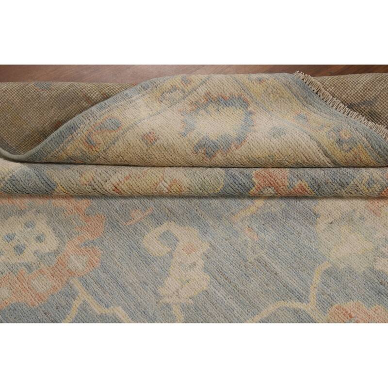 Vegetable Dye Floral Oushak Turkish Area Rug Handmade Blue Wool Carpet - 5'1"x 8'4"