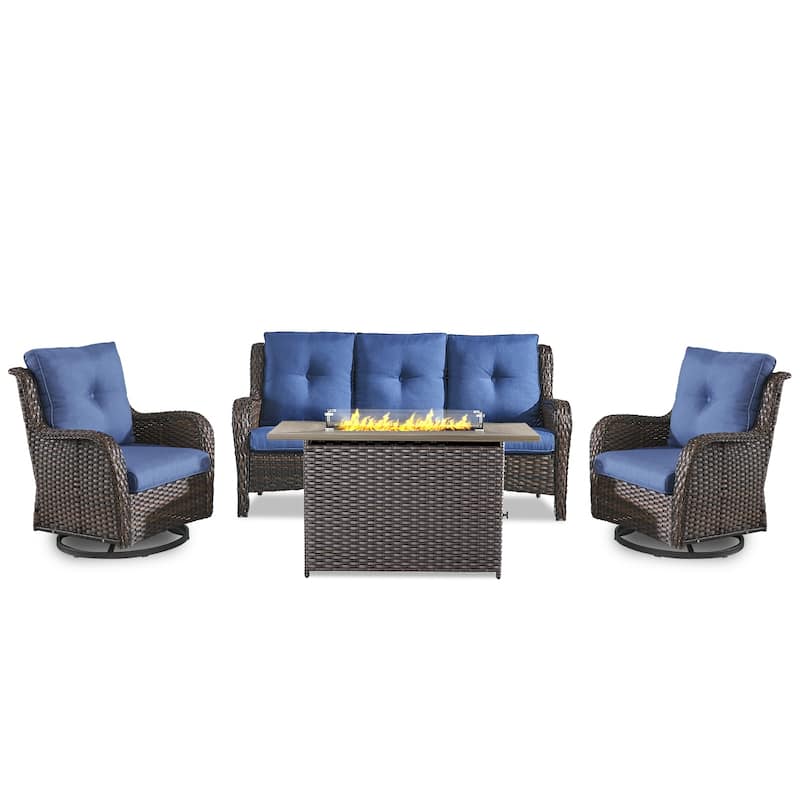 Fire Pit Table with Patio Glider Chairs Sofa Set