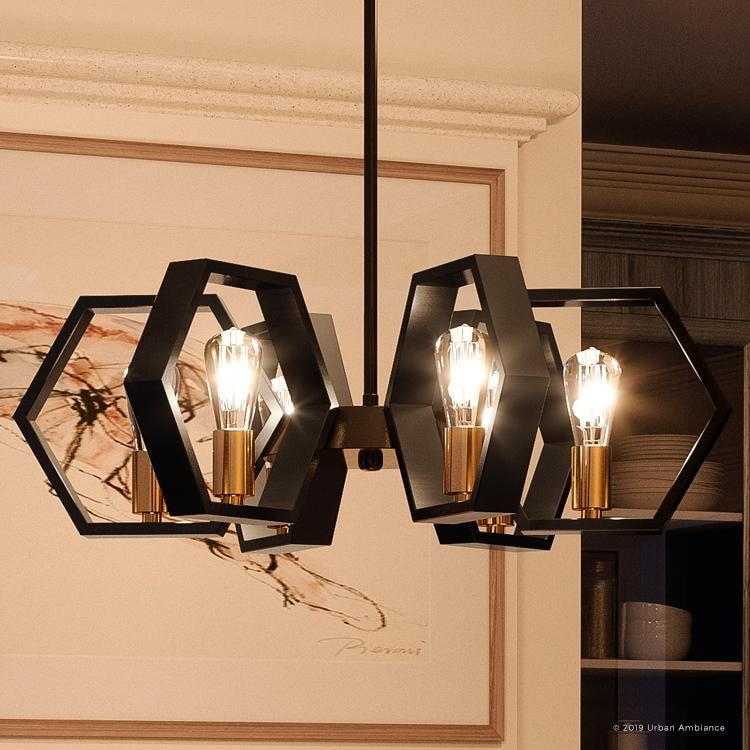 Luxury Industrial Chandelier, 8.75"H x 25"W, with Geometric Style, Natural Black Finish by Urban Ambiance (60 to 100 Watts - Steel - N/A - 4 to 6 - - Chandeliers For Bedrooms by Overstock.com