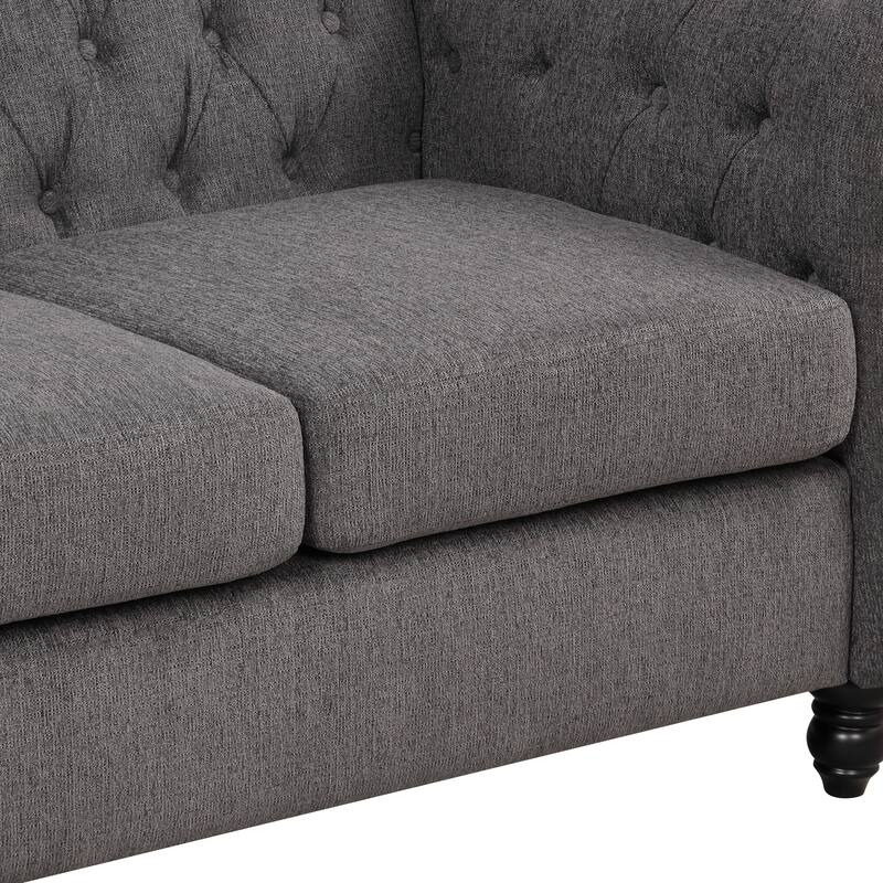 60" modern sofa Dutch plush upholstered sofa, solid wood legs, buttoned tufted backrest