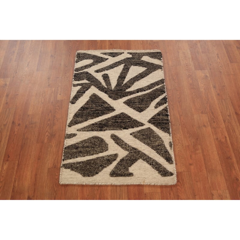 Modern Geometric Moroccan Indian Foyer Rug Handmade Wool Carpet - 2'0"x 3'0"