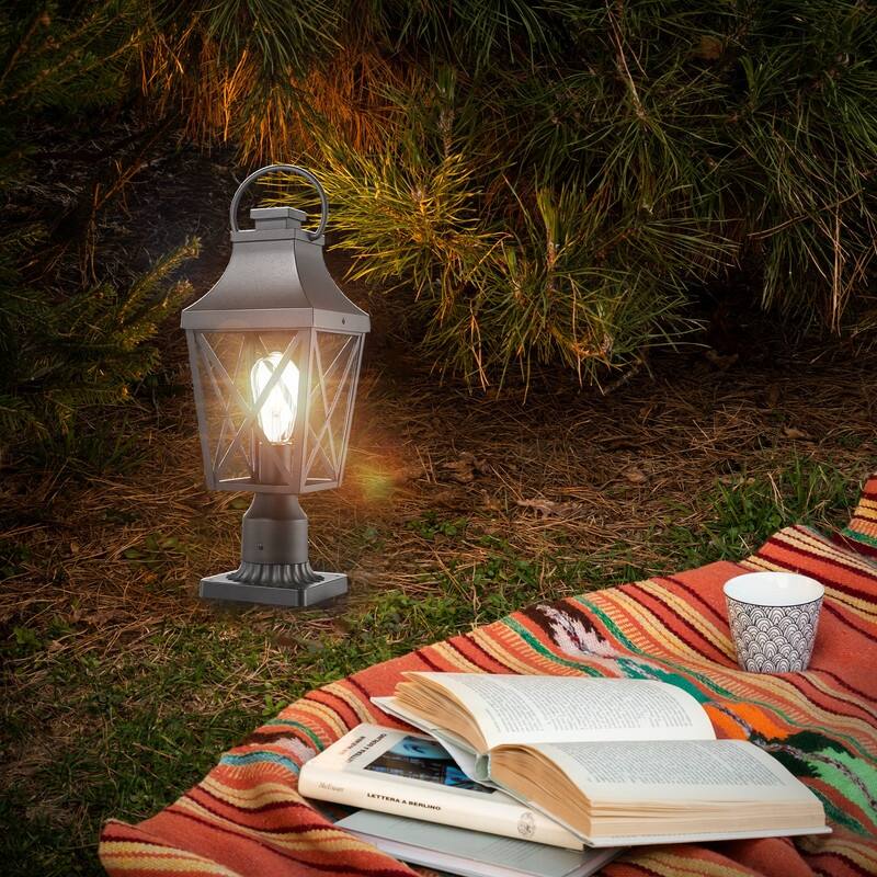 Garden & Yard Post Light - 20.3" Outdoor Lamp Fixture with Pier Mount Base, Textured Black, for Entrances & Walkways (1 Pack)