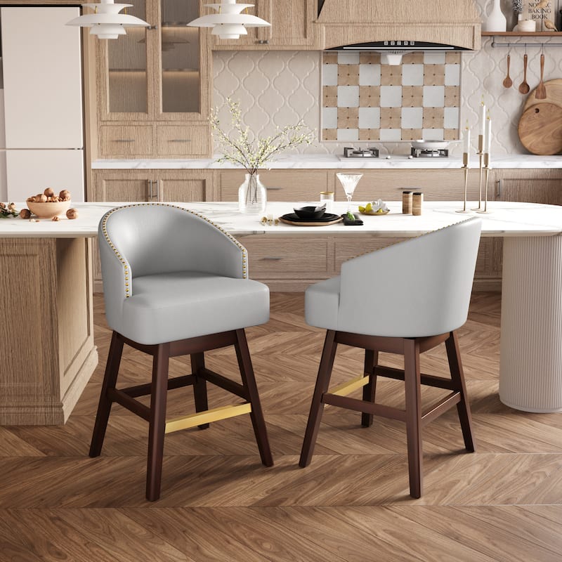 Pellebant 26.4''/31.9"H Height Solid Wood Swivel Indoor Bar Stools - 26.4''LightGrey - Set of 2