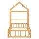 preview thumbnail 5 of 15, Natural Twin Size Wooden Floor Bed with Fence Railings and Detachable Headboard, Kids Dress Up Rack, Playhouse Frame