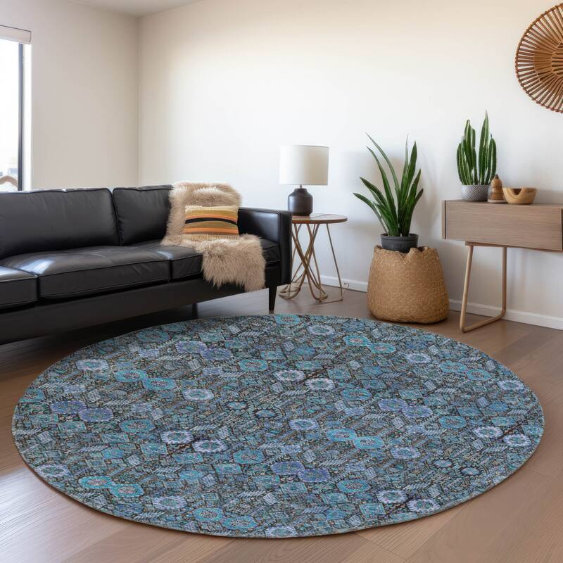 Premium Washable Super Soft Boho Global Mayfield Rug - Teal - 8' x 8' - Round