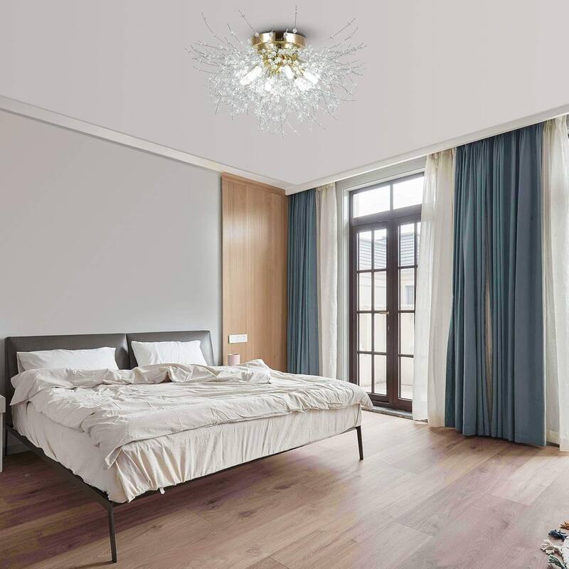 Crystal Flush Mount Ceiling Light, Modern Sputnik Firework Close to Ceiling Lamp, LED Ceiling Light Fixtures for Bedroom Kitchen
