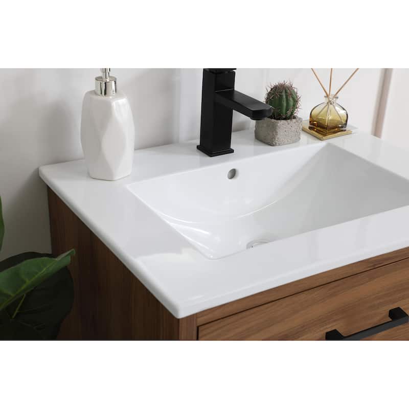 Nautical 18 - 30 Inch Single Bathroom Vanity - 24 Inches - Walnut Brown