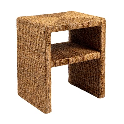 Seagrove Woven Water Hyacinth & Acacia Wood End Table