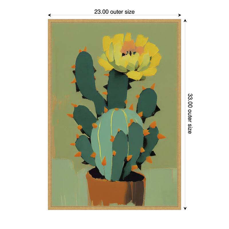 Flowering Cactus by Treechild Framed Canvas Wall Art Print - Sylvie Bright Gold - 23 x 33 in