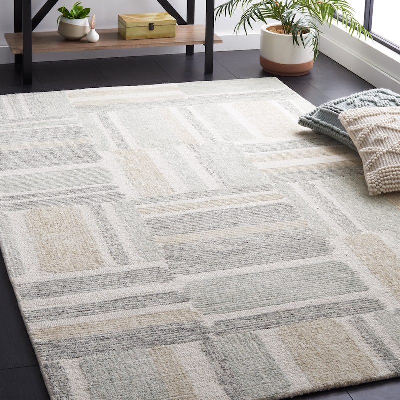 SAFAVIEH Handmade Micro-Loop Belle Modern Wool Rug - 8' x 10' - Ivory/Grey