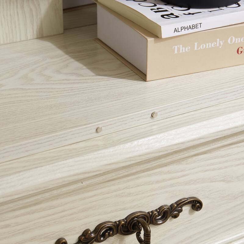 GDFStudio - Traditional Storage Lighted Curio Display Cabinet with Glass Doors and Drawer