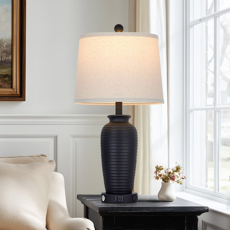 Set of 2 Bedside Resin Table Lamps with 3-Way Touch Control and Dual USB Ports