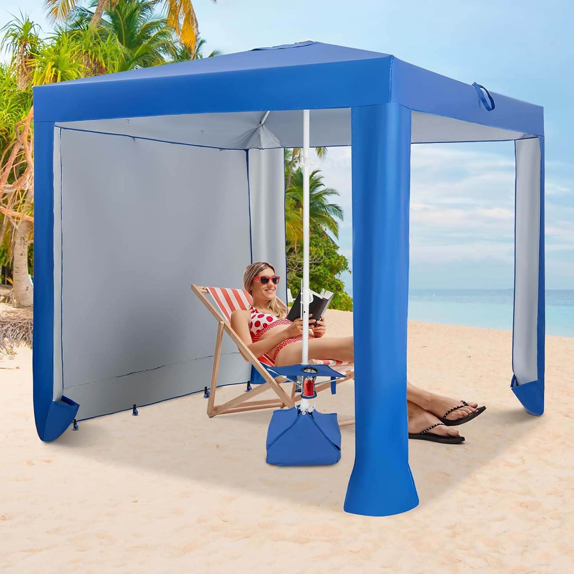Portable Beach Canopy Outdoor Sun Shelter Tent w/ Folding Table