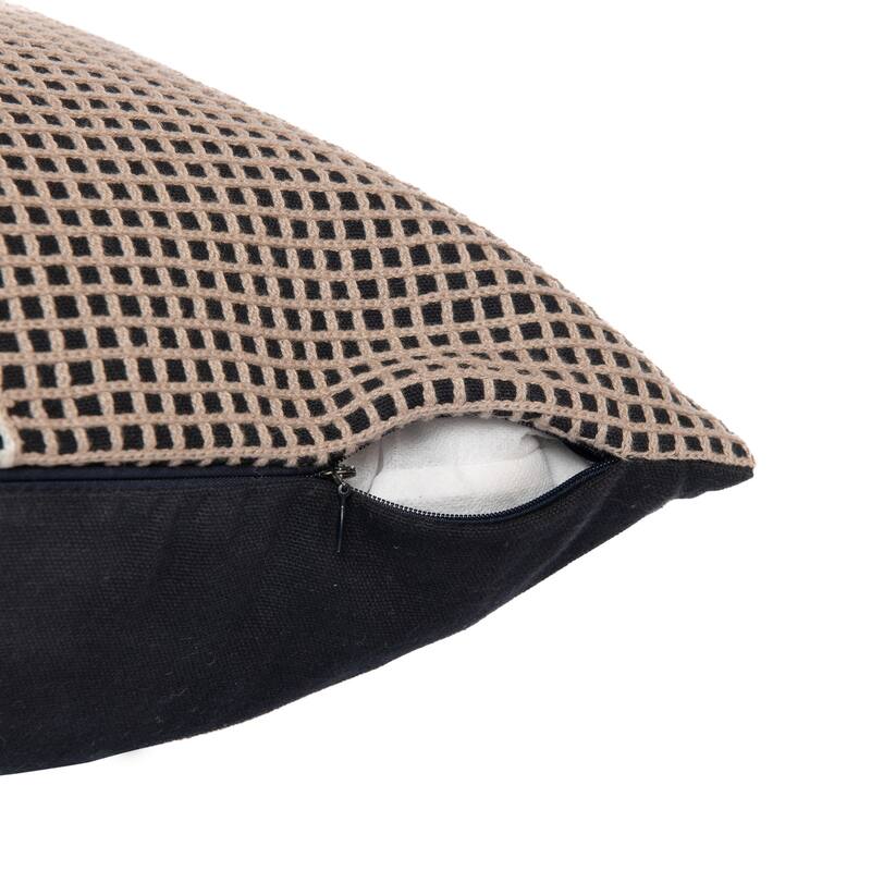 Handwoven Striped Embroidered Cotton Throw Pillow - 24" - Black and White