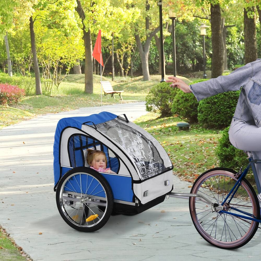 Aosom 2-Seat Kids Child Bicycle Trailer with a Strong Steel Frame, 5-Point Safety Harnesses, & Comfortable Seat