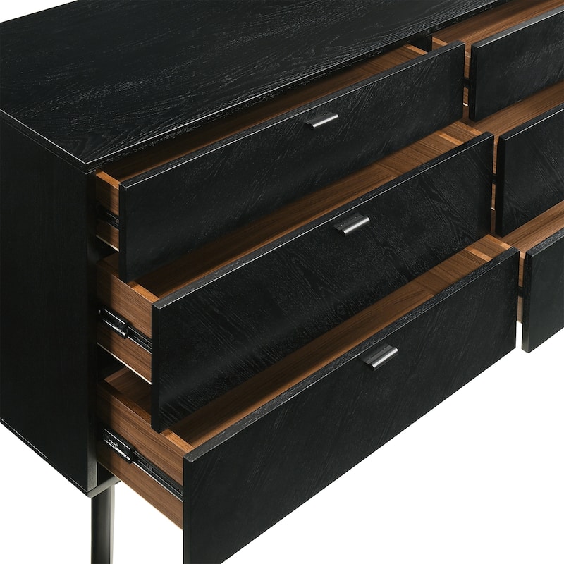 Petra Black Wood 6-Drawer Double Dresser