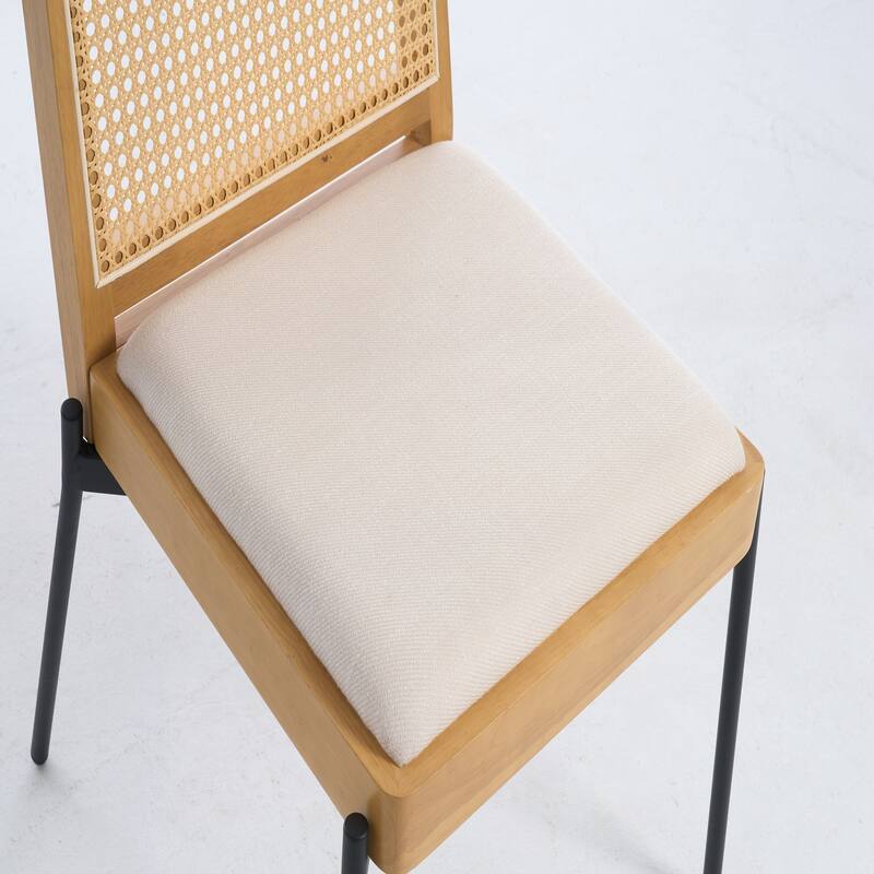 Accent Linen Dining Chairs with Rattan Backrest,Set of 2