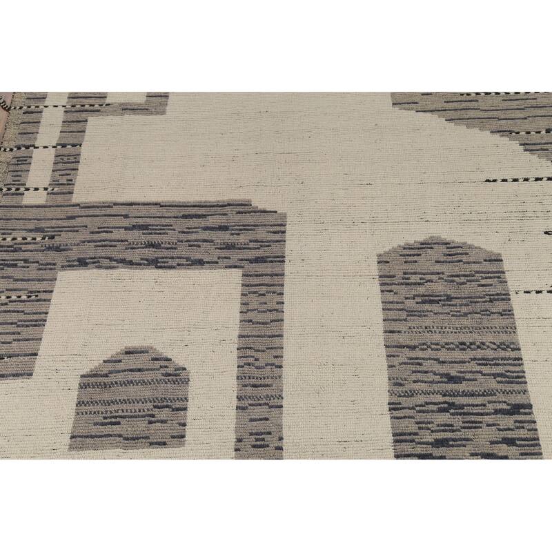 Moroccan Modern Area Rug Hand-Knotted Wool Carpet - 8'11"x 13'1"
