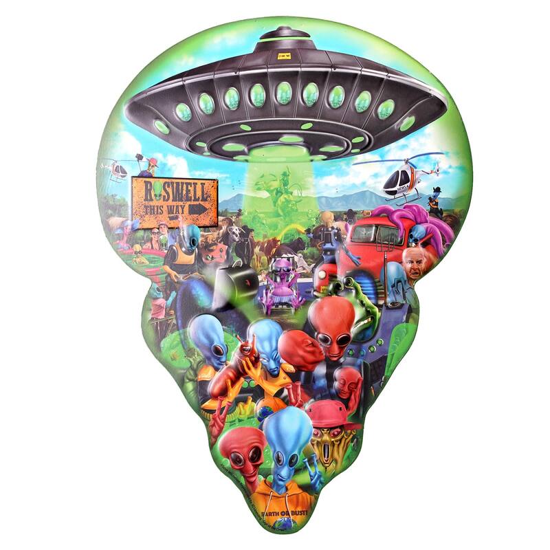 Roswell Alien Fest UFO Embossed Shaped Metal Sign - 18" x 13.75" - 18" H x 13.75" L x 0.12" D - 18" H x 13.75" L x 0.12" D - 18" H x 13.75" L x 0.12" D