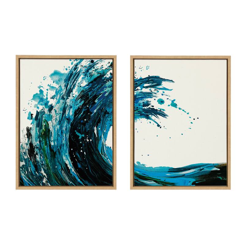 Kate and Laurel Sylvie Wave 1 and 2 Framed Canvas Art Set - 2 Piece Set 18x24 - Brown