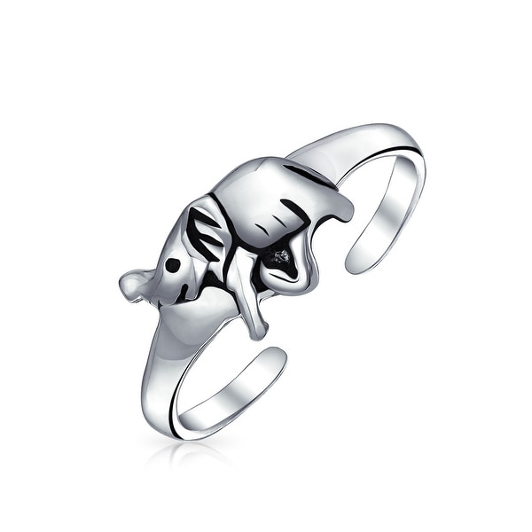 Lucky Elephant Shape Craved Midi Toe Ring For Women For Teen Oxidized 925 Silver Sterling Adjustable