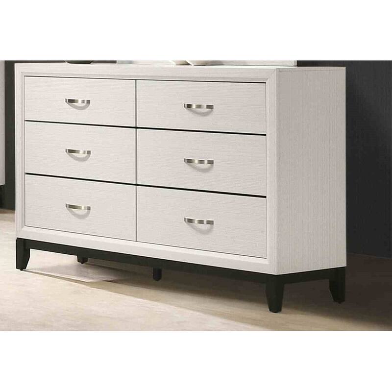 Contemporary White Finish Two-Tone 4pc Bedroom Set Bed Nightstand Mirror Dresser